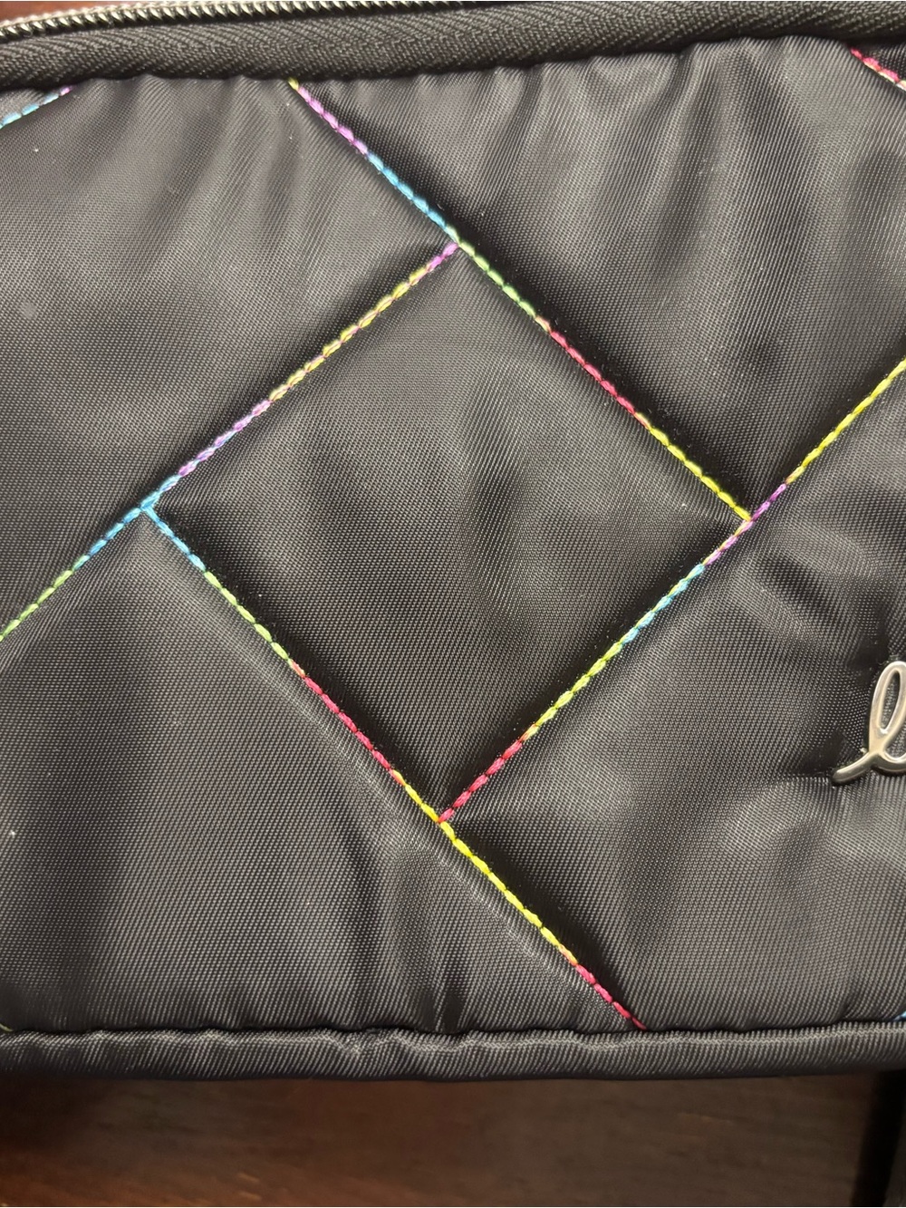 Lug Black Crossbody Bag with Multicolor Rainbow Stitching - Picture 2 of 11